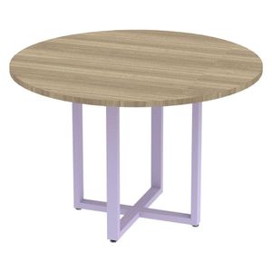 Mesa De Reunião Redonda P25 Pandin 110 Cm (largura) Tampo Mdp Noce Naturalle Pé Aço Tubular Lilás