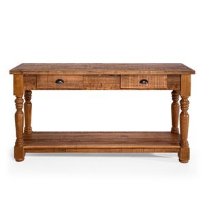 Aparador Mesa Rústico Decorativo Em Madeira Maciça Bh 150cm Com Pés Torneados - Natural - Bege