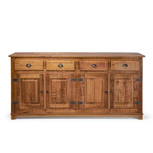 Arca Rústica Decorativa Em Madeira Maciça 4 Portas 4 Gavetas - Natural - Bege