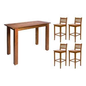 Balcão 1,30m Para Bar Rústico Decorativo Em Madeira Maciça Com 4 Banquetas Bh - Natural - Bege