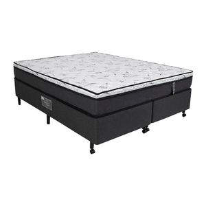 Cama Box Queen Size Castor New Alfa One + Colchão Com Molejo Cinza Com Branco