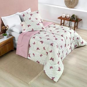 Edredom Casal Estampado Micropercal 200 Fios 03 Peças Avere Borboletas Borboletas