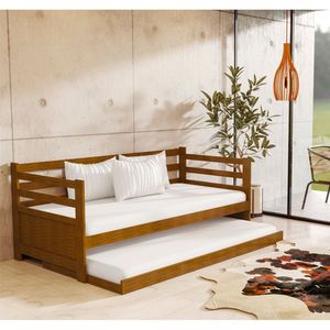 Sofá Cama Solteiro Em Madeira Com 2 Colchões Enjoy Rústico - Imbuia - Marrom