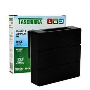 Arandela Led Taschibra Pilar Slim Ip65 6500k Bivolt Preto