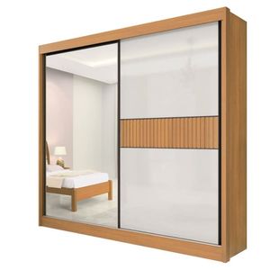 Guarda Roupa Casal Com Espelho 2 Portas 6 Gavetas Titanium Ripado-cinamomo-off White Móveis D'doro
