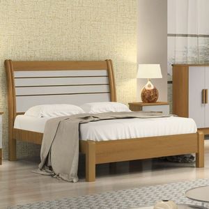 Cama Casal Com Detalhe Ripado - Esmeralda Plus-cinamomo-off White - Móveis D'doro