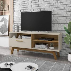 Rack Para Tv Até 55 Polegadas Com Nichos E 1 Porta Retrô Multimóveis Cr45293 Off White Cinamomo
