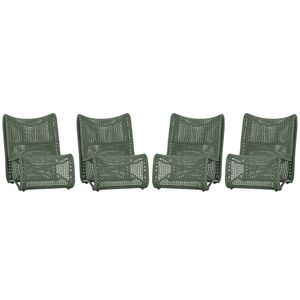 4 Poltronas Texas Em Alumínio Preto Corda Náutica Trama Verde