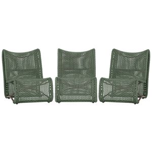 3 Poltronas Texas Em Alumínio Marrom Corda Náutica Trama Verde