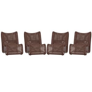 4 Poltronas Texas Em Alumínio Marrom Corda Náutica Trama Marrom
