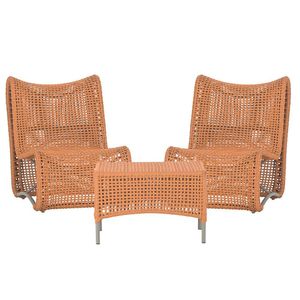 2 Poltronas E Mesa Texas Alumínio Fendi Corda Náutica Trama Terra Cota