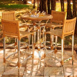 4 Banquetas Madri E Bistrô Com Balde Em Alumínio Trama Cappuccino