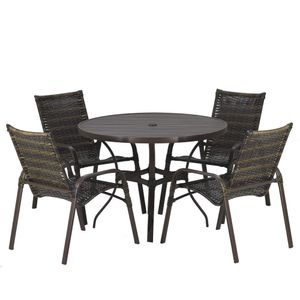 4 Cadeiras E Mesa Tampo Ripado área Jardim Varanda Piscina Cappuccino