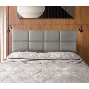 Cabeceira Painel Cama Box Casal 1,40m Estofada Belize Linho Cinza