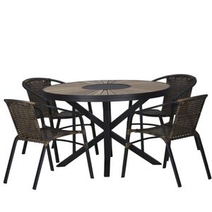 04 Cadeiras Floripa em Alumínio Pintura e Mesa Atenas 120cm Cappuccino