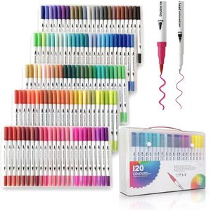 Caneta Brush Pen Ponta Dupla 2 Em 1 Colorida Lettering Caligrafia Desenho Escolar Ponta Pincel Fina Alta 120 Cores