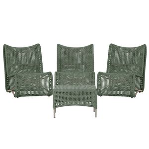3 Poltronas E Mesa Texas Alumínio Fendi Corda Náutica Trama Verde
