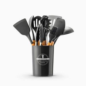 Kit Utensílios Cozinha 12 Peças Silicone Antiaderente Cinza