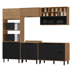 Cozinha Modulada 05 Pecas Mdf 280 Cm Tosc Freijo Nero Mxm Freijo Nero