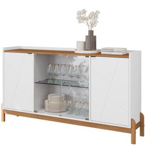 Balcao Buffet 50528 Porta De Vidro 168cm Branco Cedro Dcasa Branco Cedro
