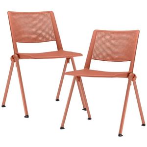 Kit 02 Cadeiras Empilhável Fixa Lift F02 Base Aço Laranja - Lyam Decor