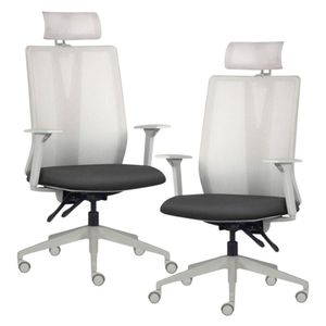 Kit 2 Cadeiras Escritório Giratória Presidente Flow F02 Base Cinza Sintético Preto - Lyam Decor