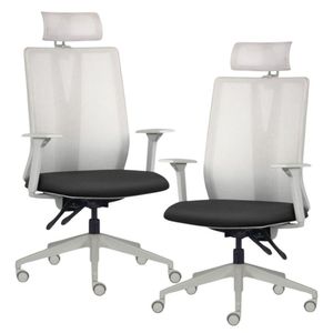 Kit 2 Cadeiras Escritório Giratória Presidente Flow F02 Base Cinza Crepe Preto - Lyam Decor