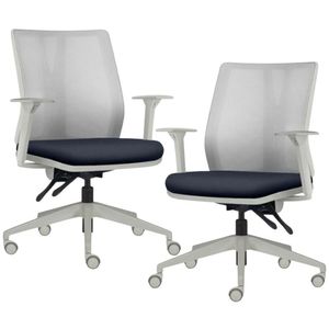 Kit 2 Cadeiras De Escritório Giratória Diretor Flow F02 Base Cinza Sintético Azul - Lyam Decor