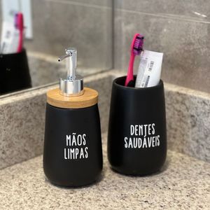 Conjunto Para Banheiro Em Cerâmica Preto Com 2 Peças Mimo Style - Exclusivo
