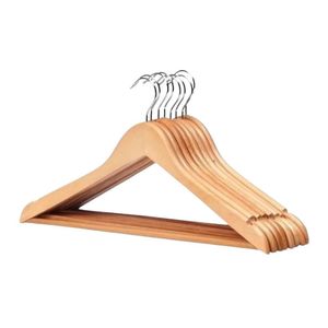 Kit 6 Cabides Madeira Marfim Com Verniz P Roupas Pesadas