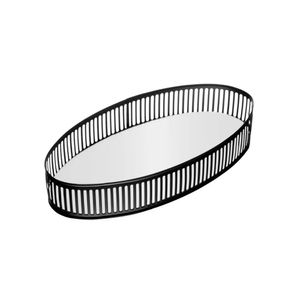 Bandeja Espelhada Oval Em Metal Berlin 26x13cm Lyor Preto Fosco