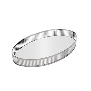Bandeja Espelhada Oval Em Metal Berlin 26x13cm Lyor Prata