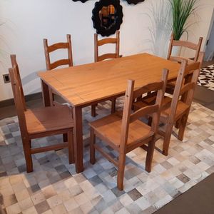 Conjunto Sala De Jantar Mesa 150x80 Cm 6 Cadeiras Madeira Marin Brasil
