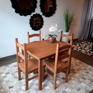 Conjunto Sala De Jantar Mesa 100x80 Cm 4 Cadeiras Madeira Marin Brasil