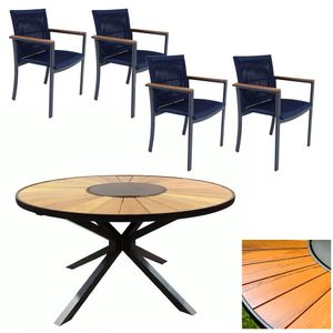 Jogo De Mesa 1,30m Zurick Madeira 4 Poltronas Corda Náutica Jantar Azul