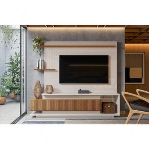 Home Antália Painel Para Tvs Até 65'' 2 Portas Off White Perolizado-jequitiba Ripado