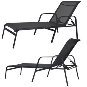 Kit 2 Cadeira Espreguiçadeira De Piscina Alumínio E Tela Sling Preto + Mesinha Preto