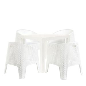 Mesa Lateral Mônaco + 4 Poltronas Ibiza Rattan Branca
