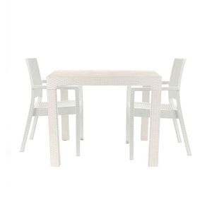 Mesa Lateral Mônaco + 2 Cadeiras Com Braço Milano Rattan Branca