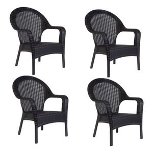 Kit 4 Poltronas Rattan Qatar Preta