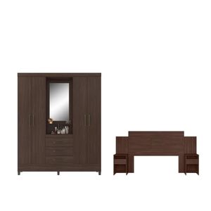 Jogo Guarda Roupa 4 Portas E Cabeceira Fortuna Cafe Touch