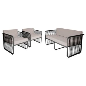 Conjunto 2 Poltronas E Namoradeira Corda Náutica Santiago Preto-branco