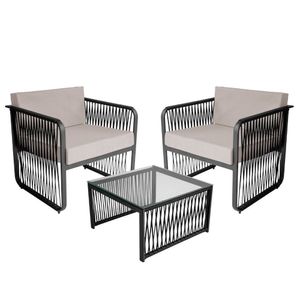 Conjunto 2 Poltronas E Mesa Centro Corda Náutica Santiago Preto-branco