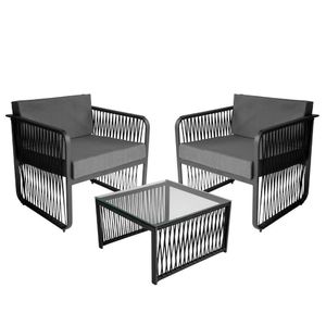 Conjunto 2 Poltronas E Mesa Centro Corda Náutica Santiago Preto-cinza