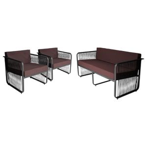 Conjunto 2 Poltronas E Namoradeira Corda Náutica Santiago Preto-marrom