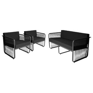 Conjunto 2 Poltronas E Namoradeira Corda Náutica Santiago Preto-preto