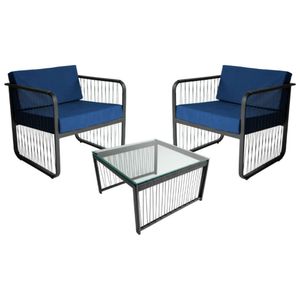 Conjunto 2 Poltronas E Mesa Centro Fibra Sintética Santiago Preto-azul