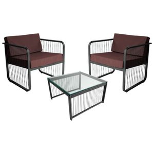 Conjunto 2 Poltronas E Mesa Centro Fibra Sintética Santiago Preto-marrom