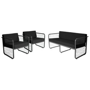 Conjunto 2 Poltronas E Namoradeira Fibra Sintética Santiago Preto-preto