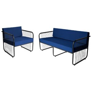 Conjunto 1 Poltronas E Namoradeira Fibra Sintética Córdova Preto-azul